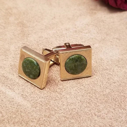 Sarah Coventry Gold Tone Cufflinks With Green Jade
