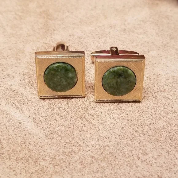 Sarah Coventry Gold Tone Cufflinks With Green Jade