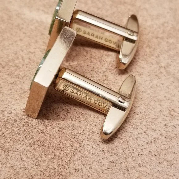 Sarah Coventry Gold Tone Cufflinks With Green Jade