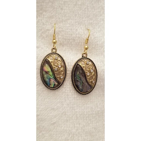 Gold Tone Abalone Oval Earrings