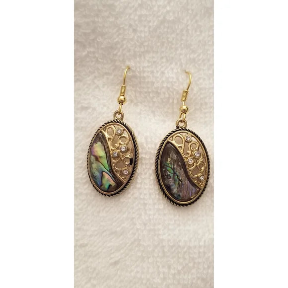 Gold Tone Abalone Oval Earrings