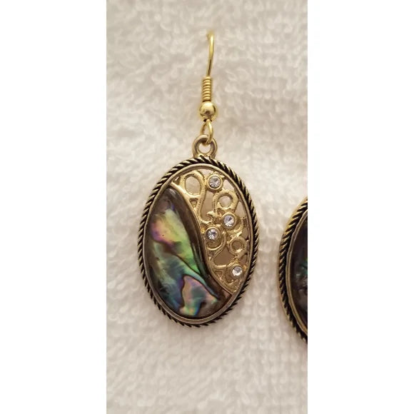 Gold Tone Abalone Oval Earrings