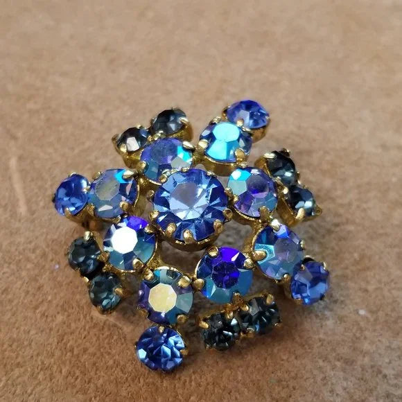 Vintage Made In Austria Blue Rhinestones Brooch