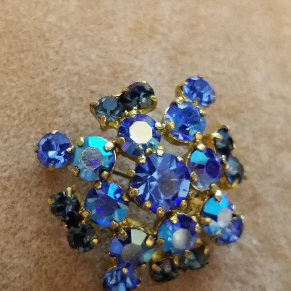 Vintage Made In Austria Blue Rhinestones Brooch