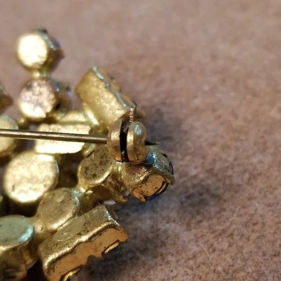 Vintage Made In Austria Blue Rhinestones Brooch
