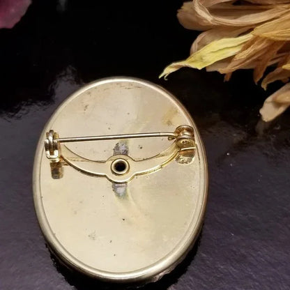 Vintage Cross Stitch Rose Cameo Brooch