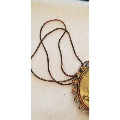 Vintage Cameo Ladies Profile Black Background Gold Tone Chain Heart Bolo TIE