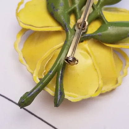 Vintage Yellow Rhinestone Metal Flower Brooch