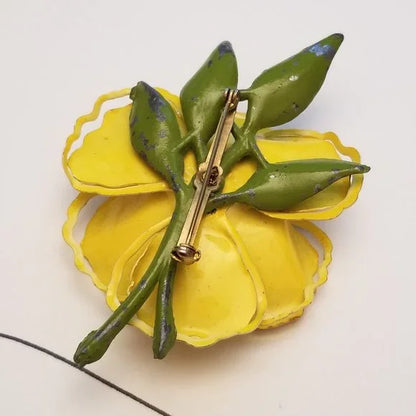 Vintage Yellow Rhinestone Metal Flower Brooch
