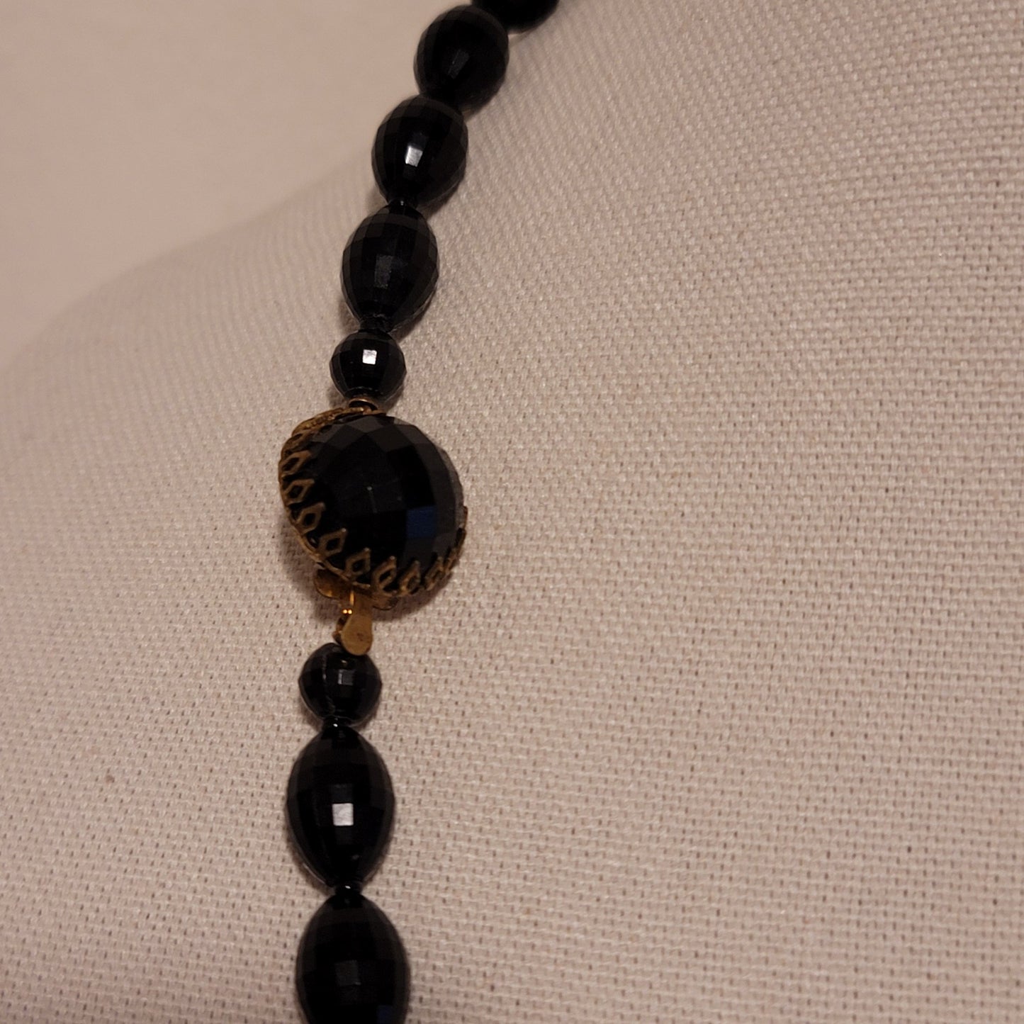 Vintage Black Faceted Bead Necklace