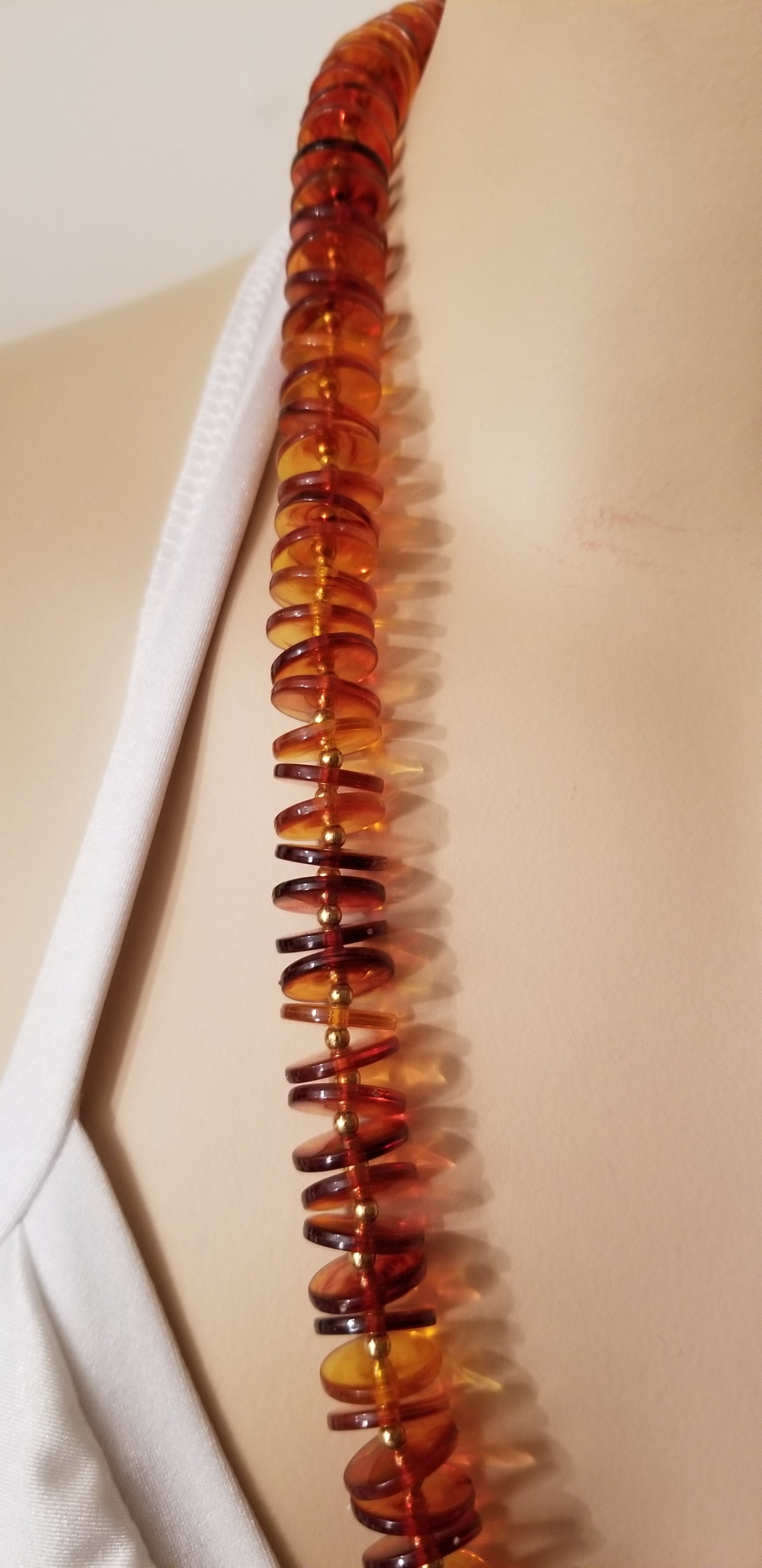 Vintage Amber Colored Disc Bead Necklace