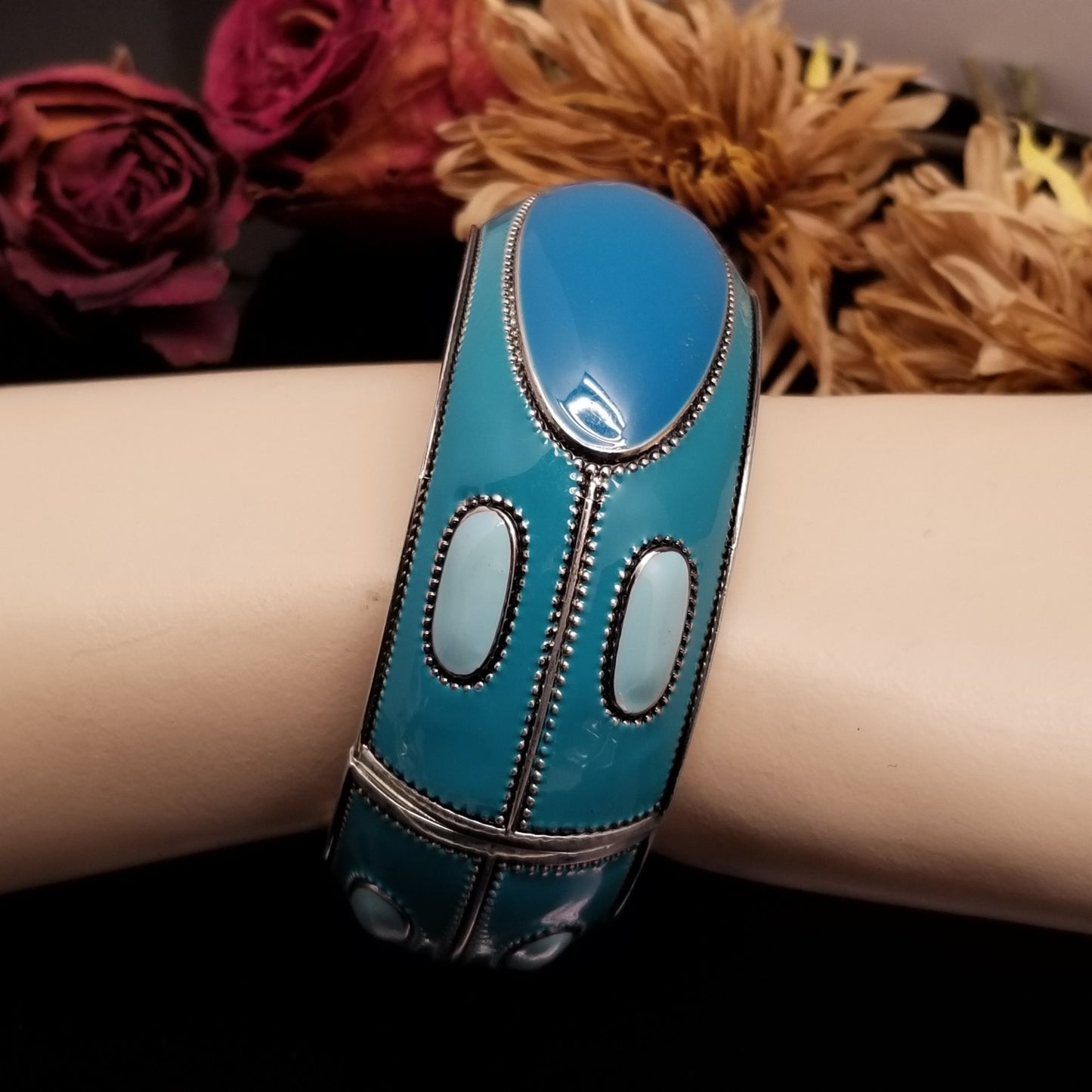 Blue Enamel Hinged Bracelet