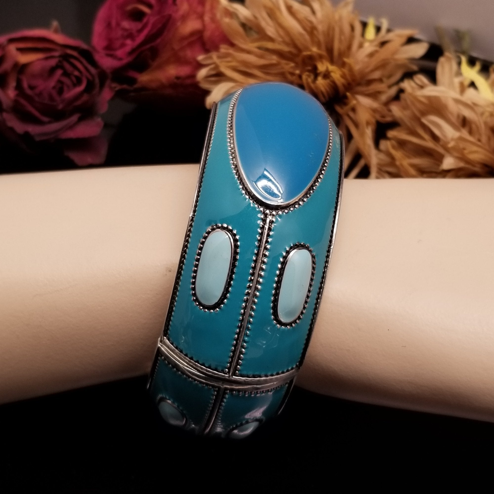 Blue Enamel Hinged Bracelet