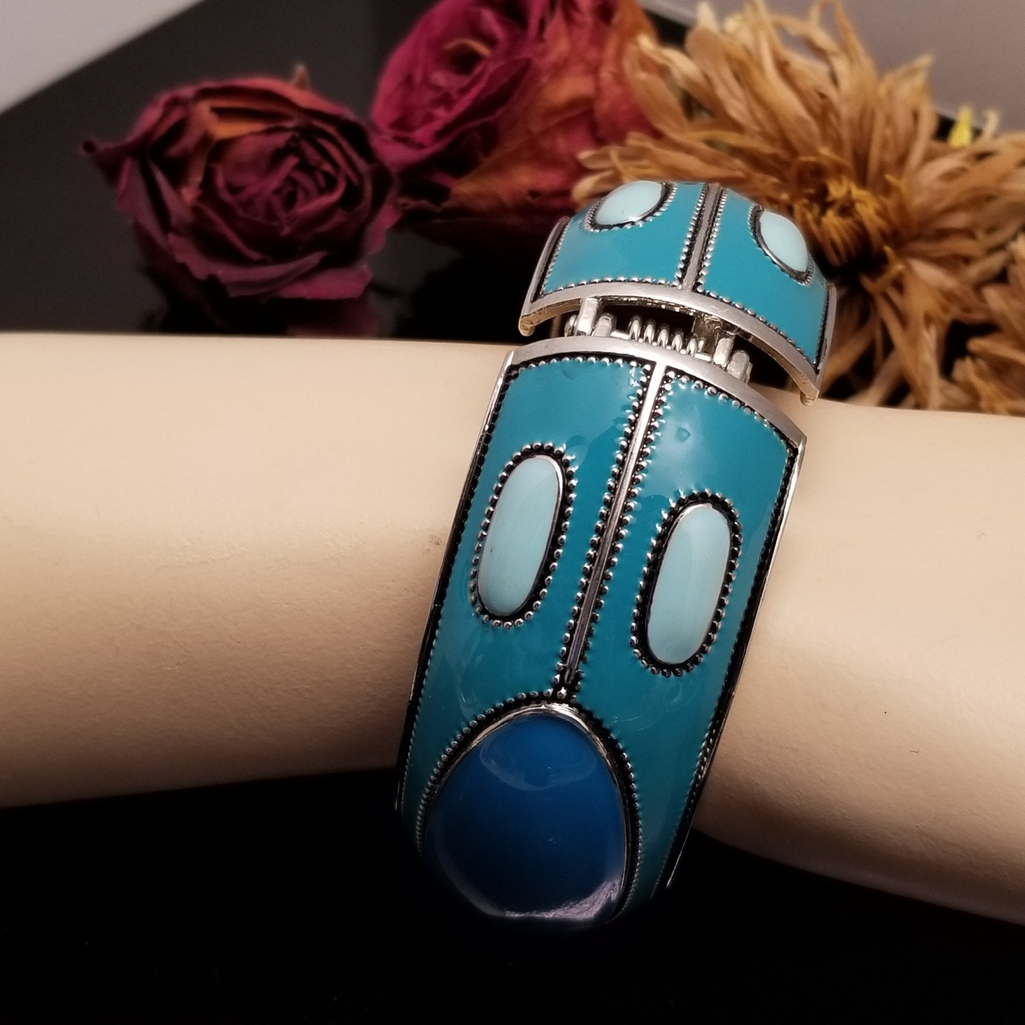 Blue Enamel Hinged Bracelet