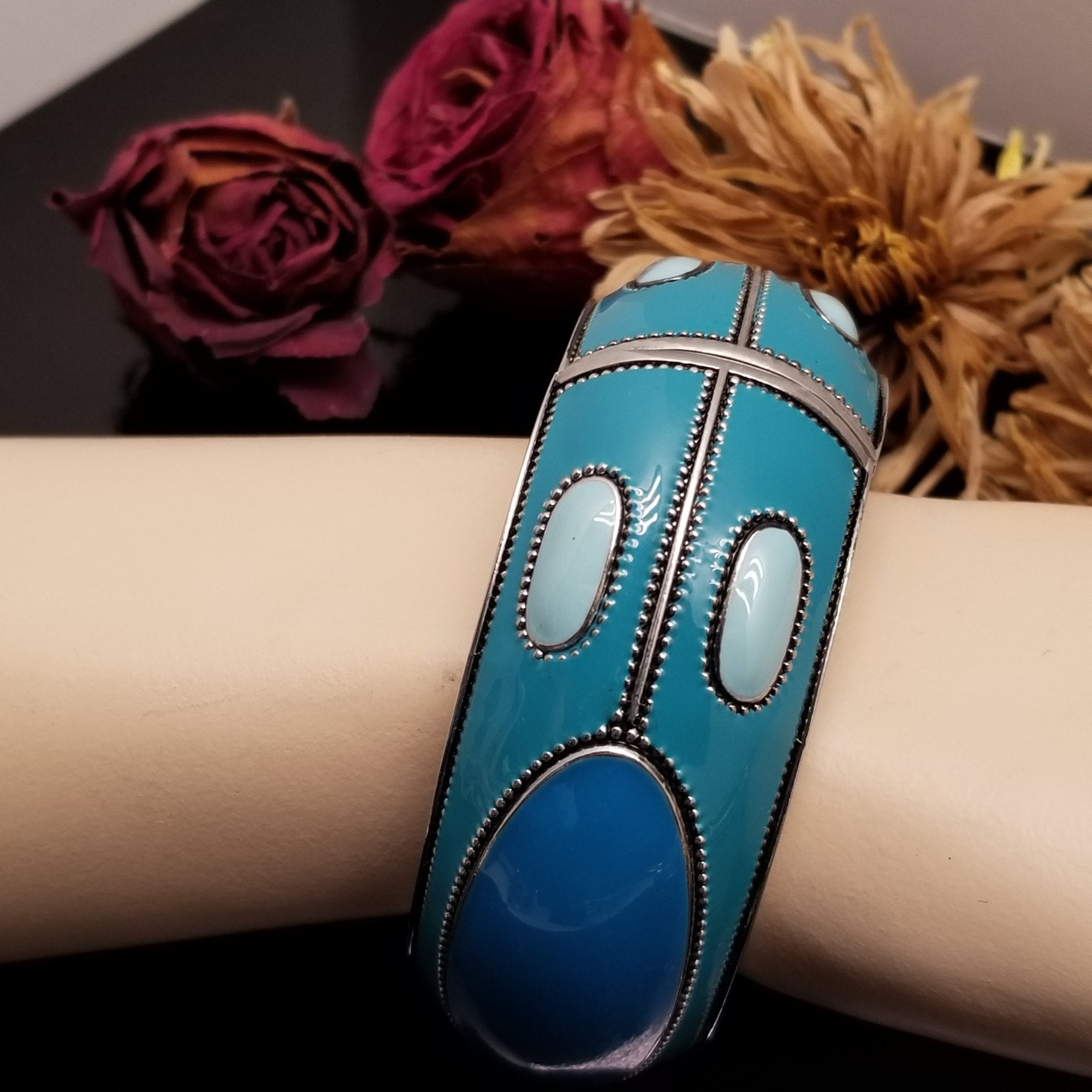 Blue Enamel Hinged Bracelet