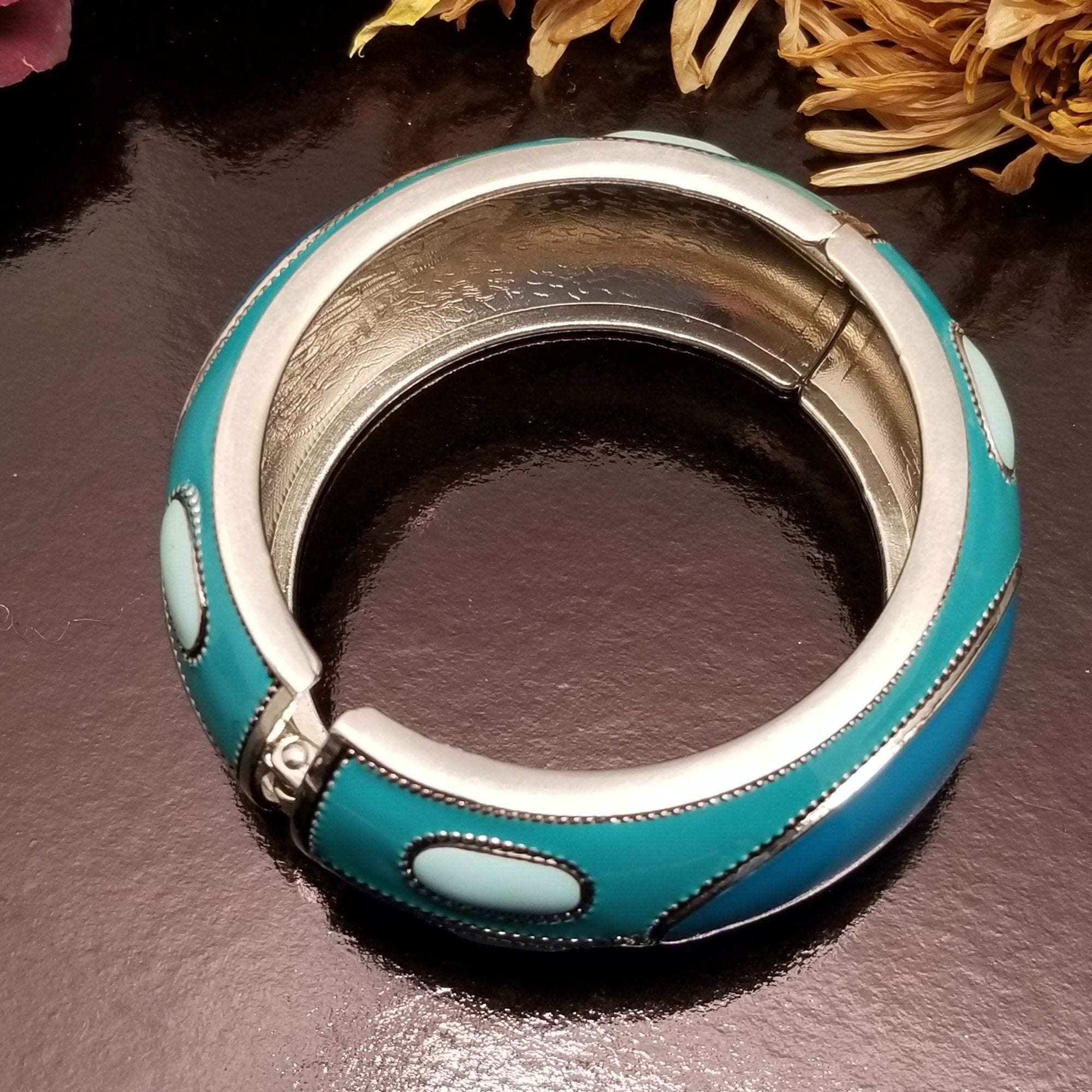 Blue Enamel Hinged Bracelet