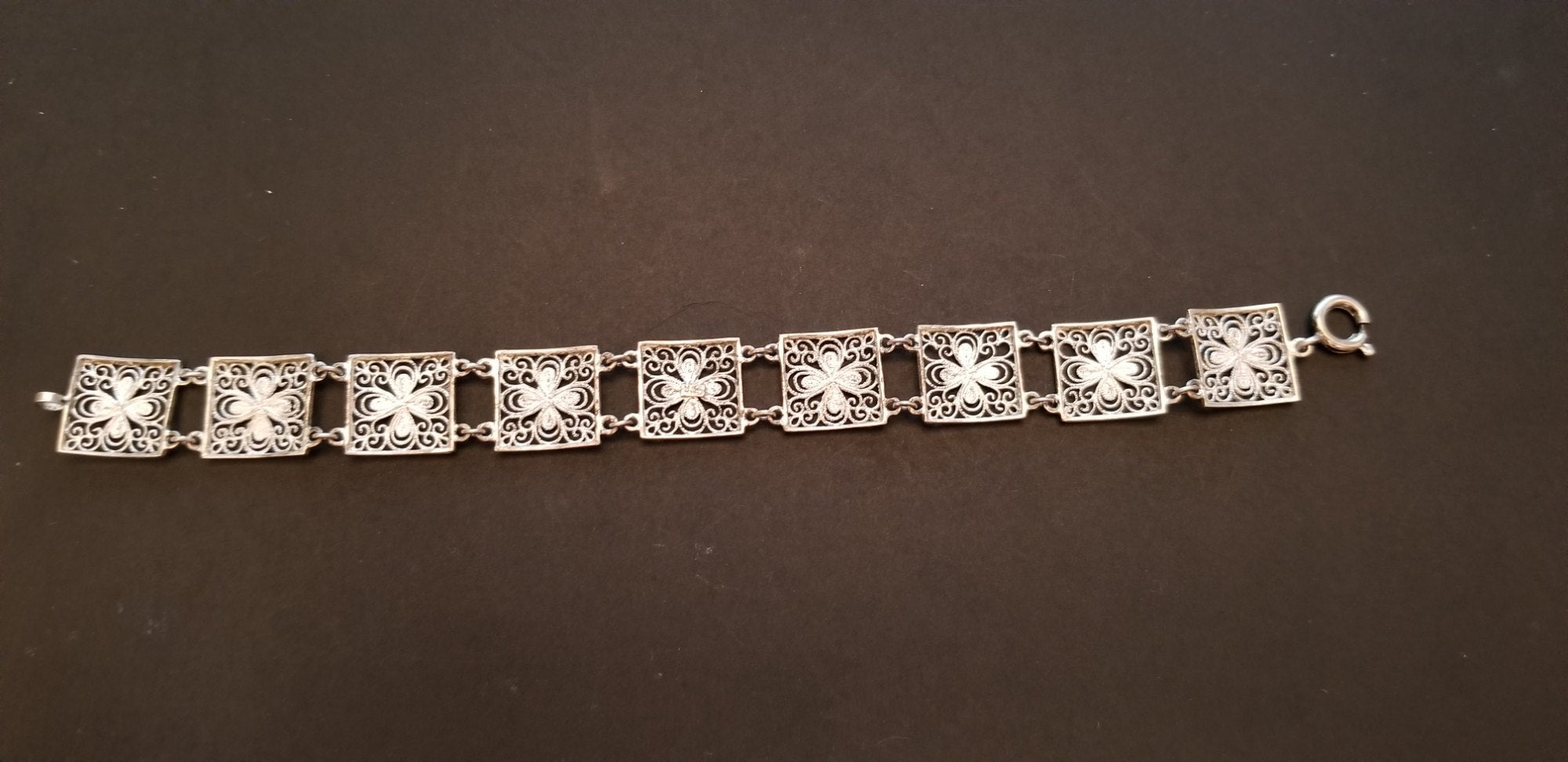 Vintage 835 Silver Filigree Flower Panel Bracelet