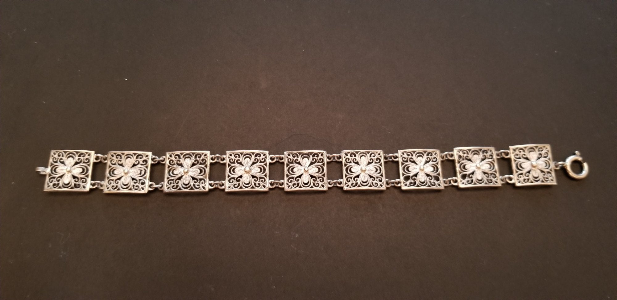 Vintage 835 Silver Filigree Flower Panel Bracelet