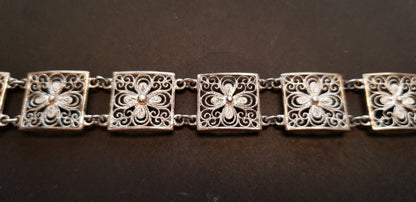 Vintage 835 Silver Filigree Flower Panel Bracelet