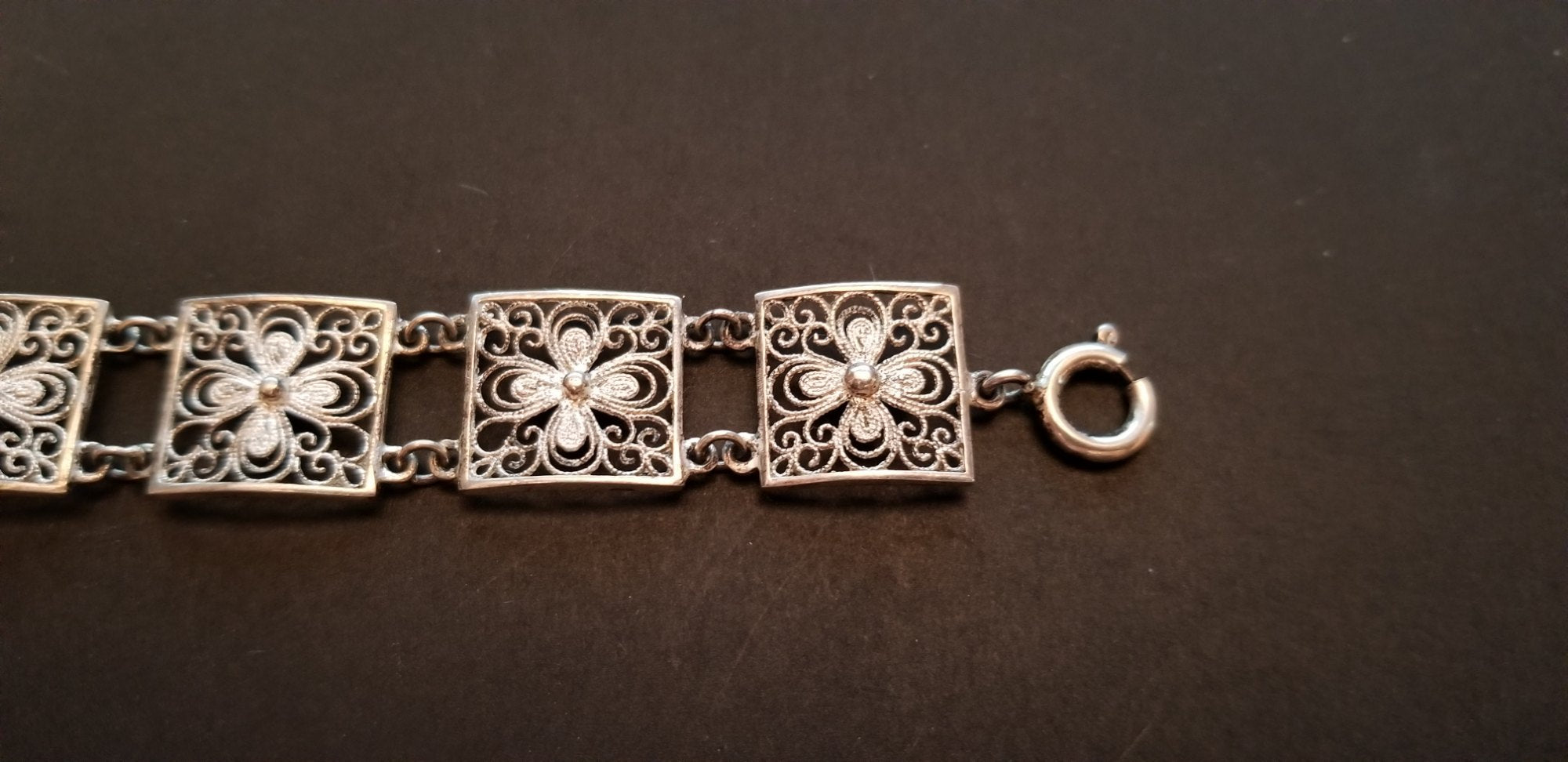 Vintage 835 Silver Filigree Flower Panel Bracelet