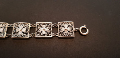 Vintage 835 Silver Filigree Flower Panel Bracelet