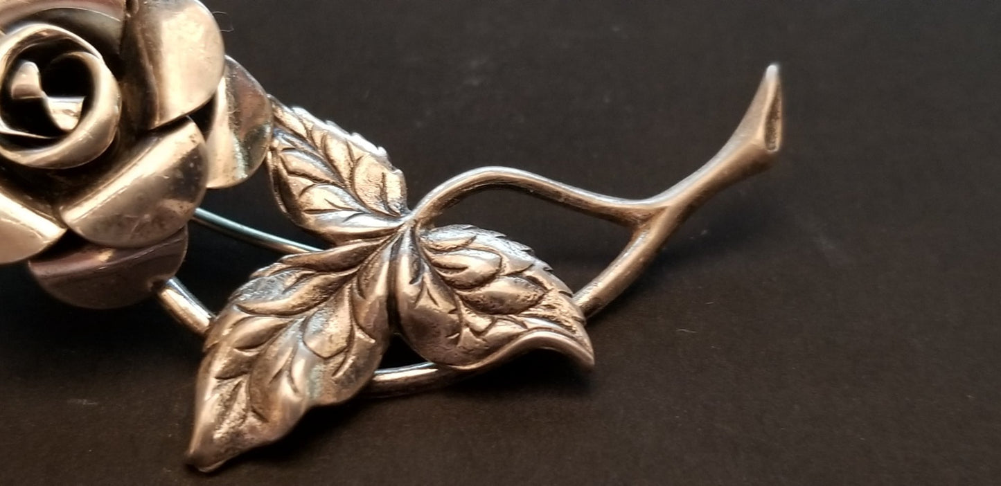 Vintage Beau Sterling Rose Brooch