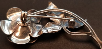 Vintage Beau Sterling Rose Brooch