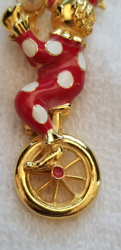 Vintage Juggling Clown On Tricycle Brooch