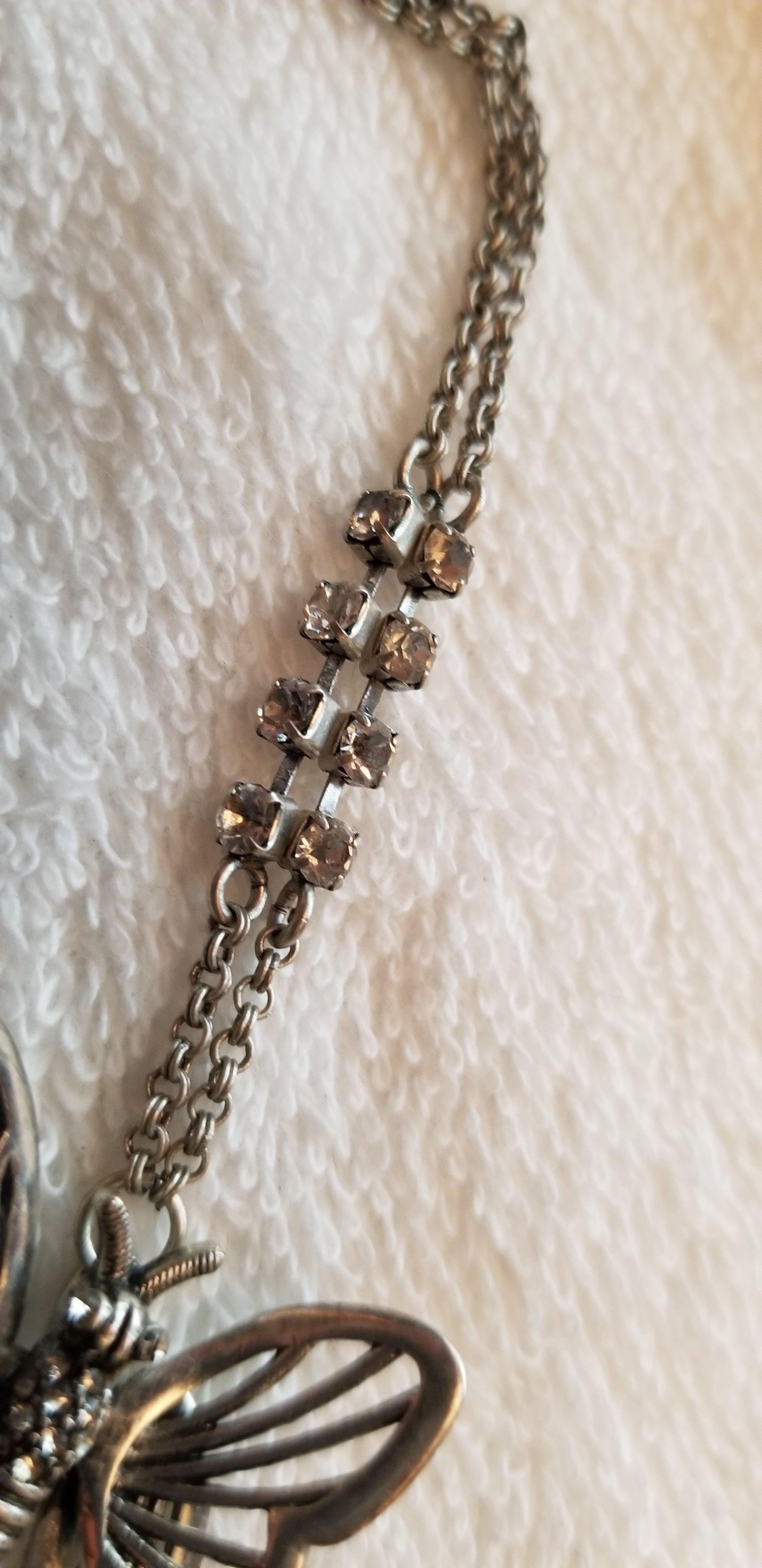 Silver Tone Fossil Butterfly Necklace