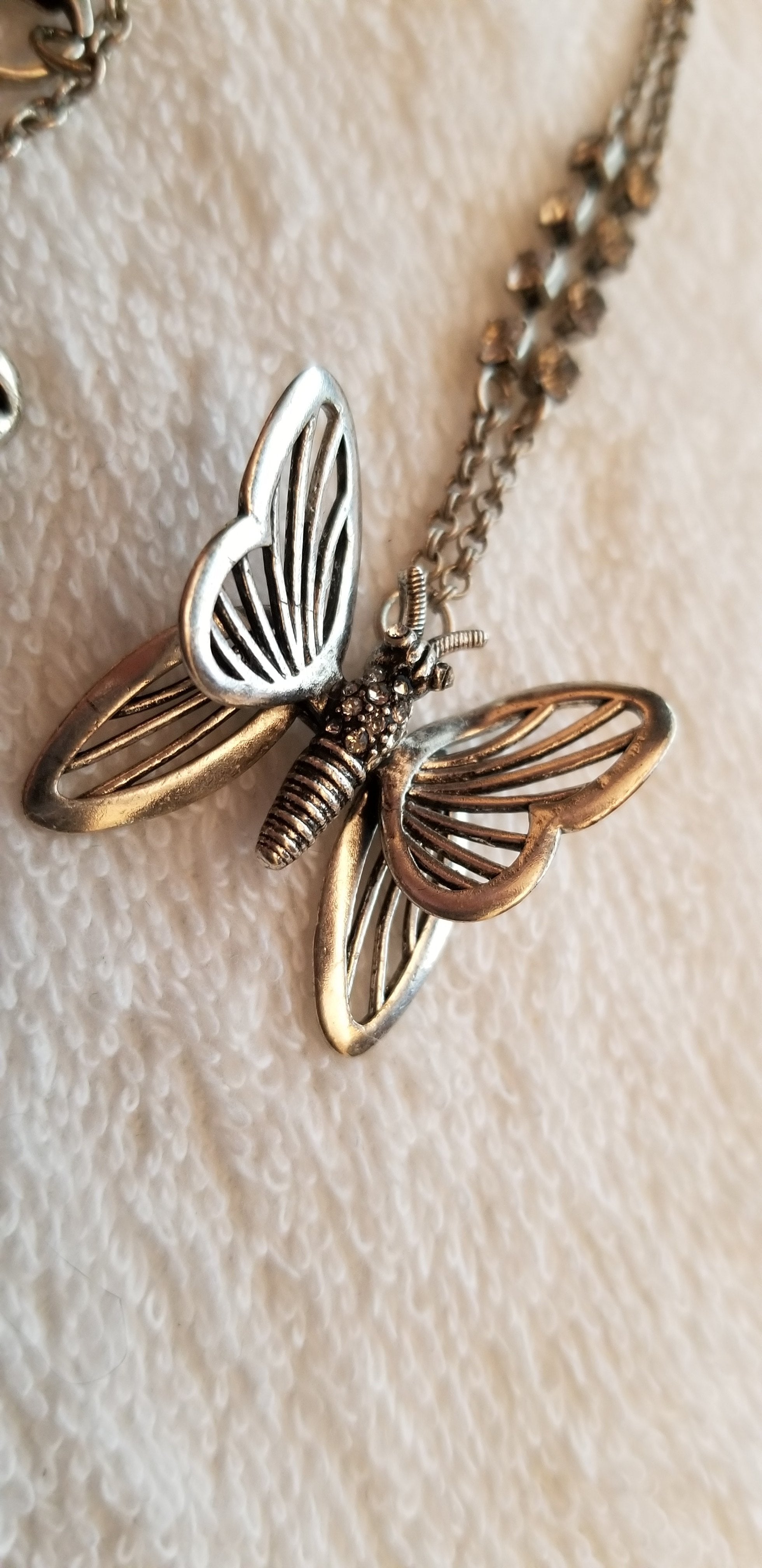 Silver Tone Fossil Butterfly Necklace