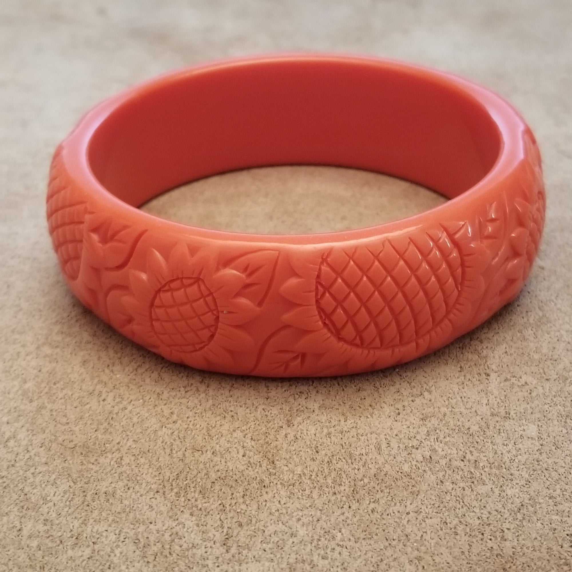 Cute Vintage Orange Lucite Sunflower Bangle Bracelet