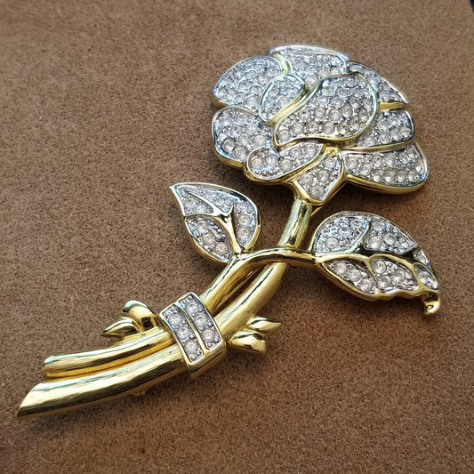 Vintage Nolan Miller Rhinestone Rose Brooch