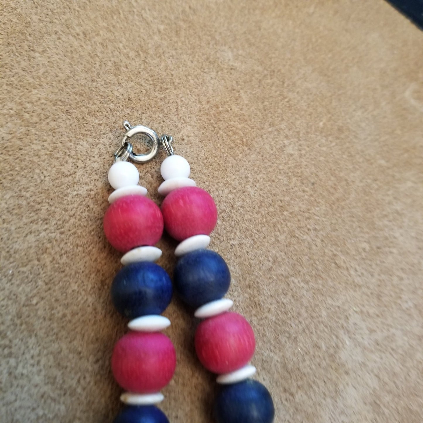 Vintage Red White & blue Wood bead Necklace