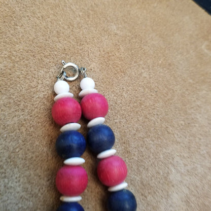 Vintage Red White & blue Wood bead Necklace