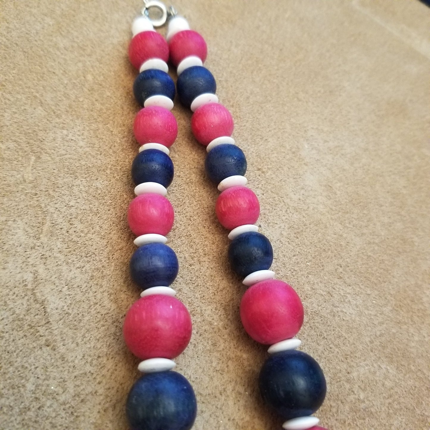 Vintage Red White & blue Wood bead Necklace