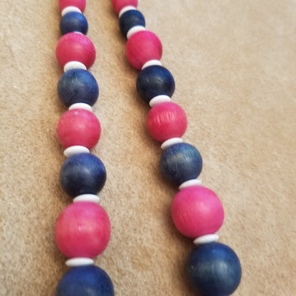 Vintage Red White & blue Wood bead Necklace