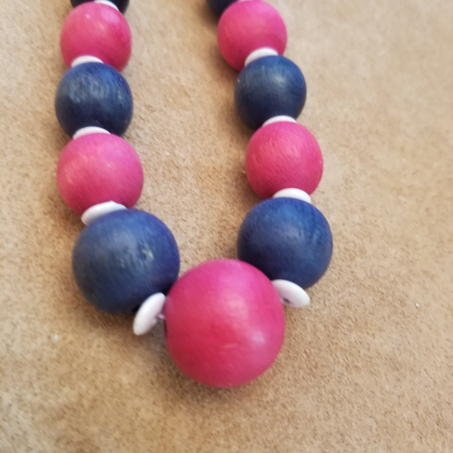 Vintage Red White & blue Wood bead Necklace