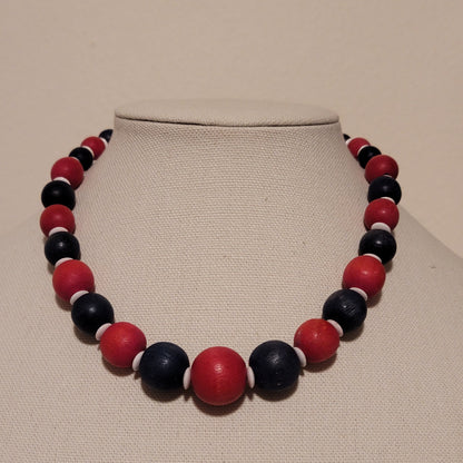 Vintage Red White & blue Wood bead Necklace