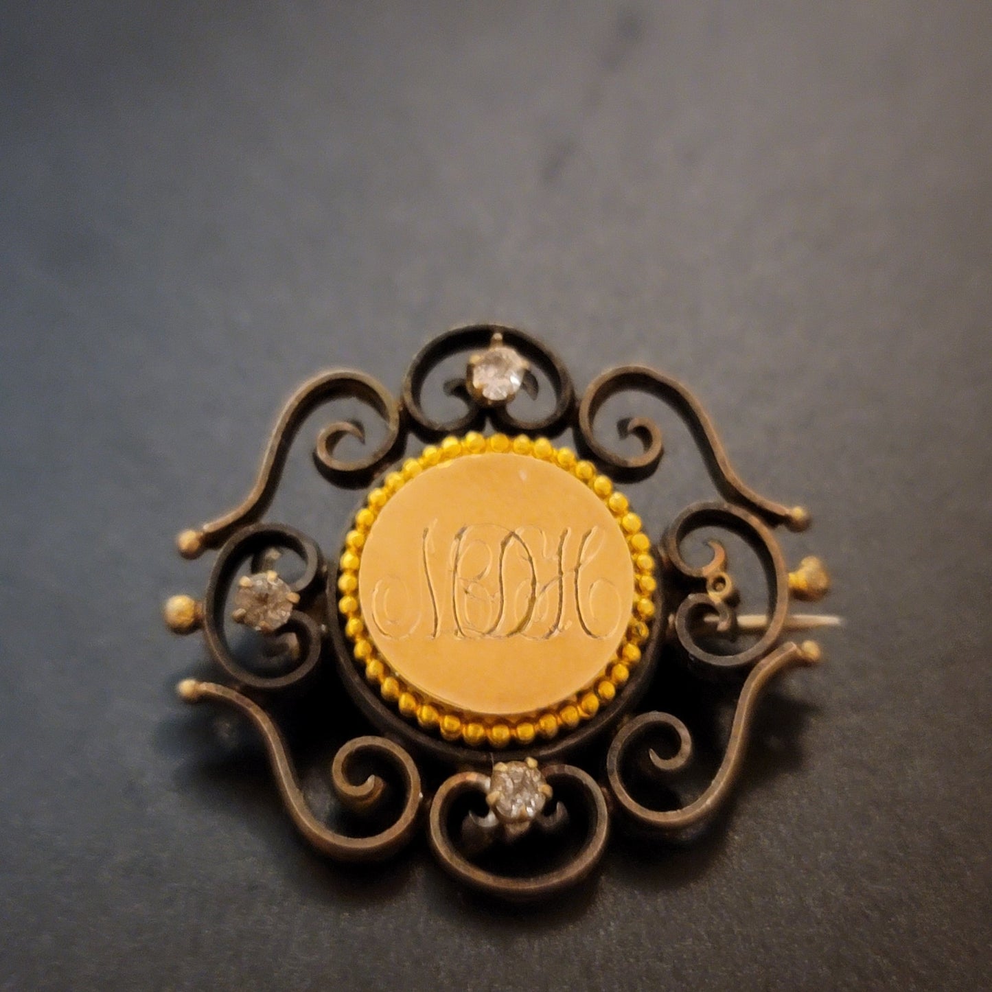 Vintage Gold Tone Monogram Brooch