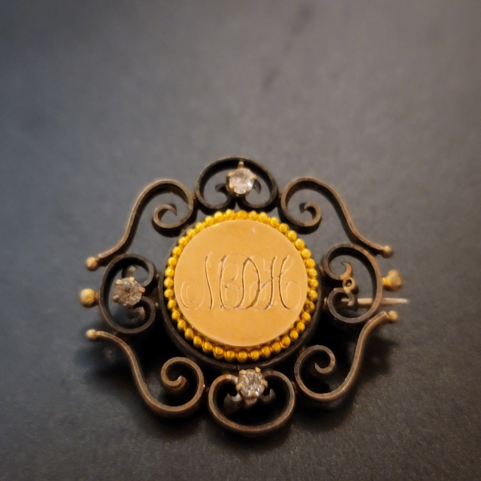 Vintage Gold Tone Monogram Brooch