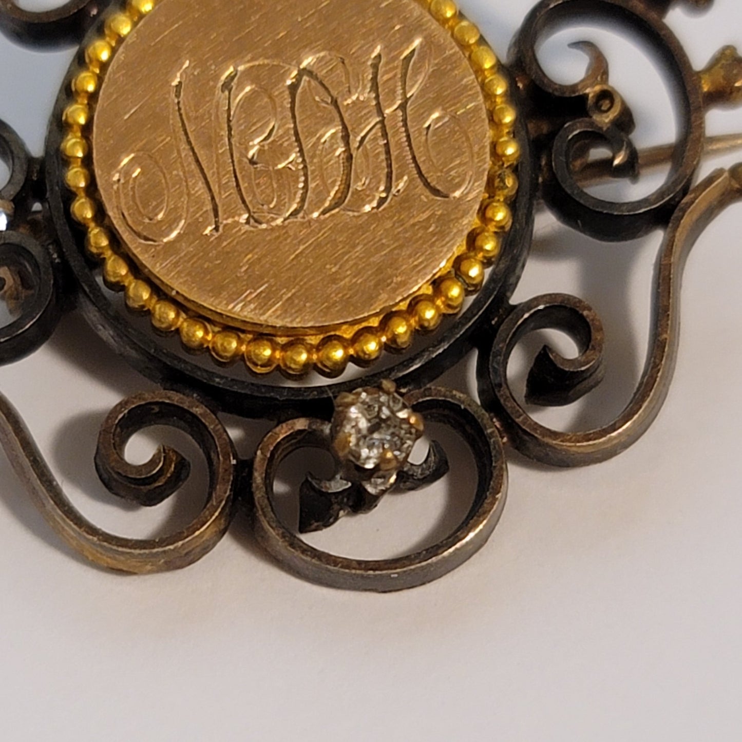 Vintage Gold Tone Monogram Brooch