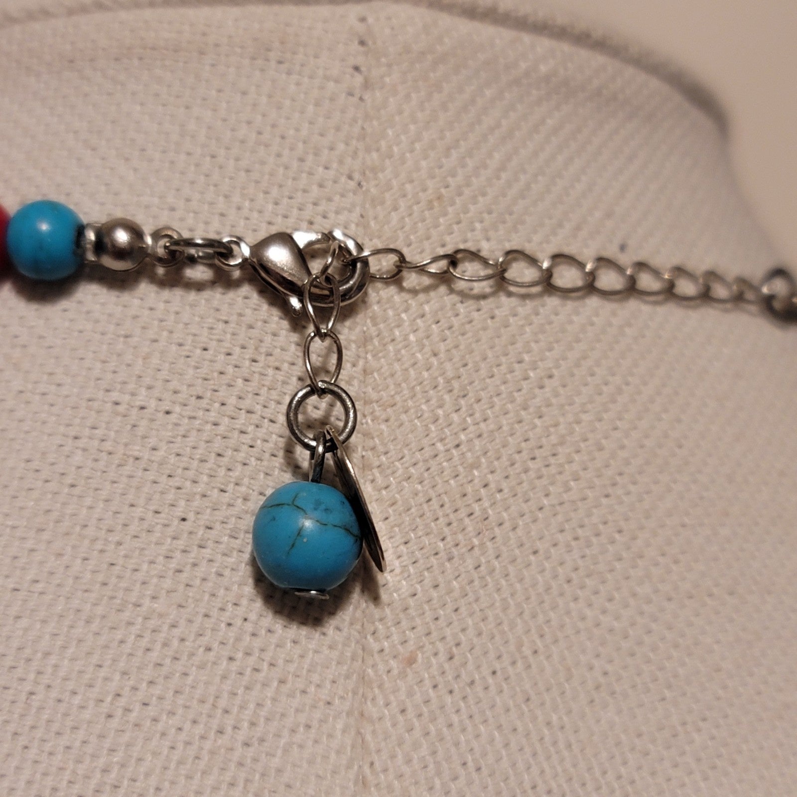 Red & turquoise Colored Bead Flower Necklace