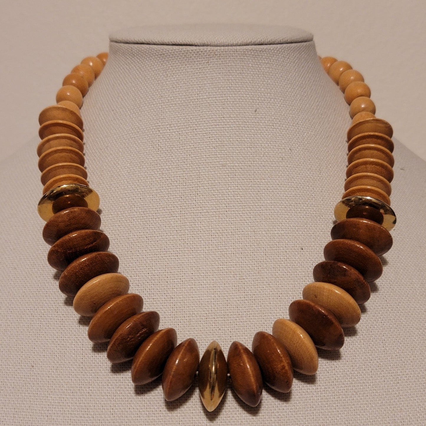 Vintage Brown Graduated Wood Bead Necklace