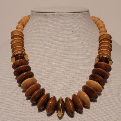 Vintage Brown Graduated Wood Bead Necklace