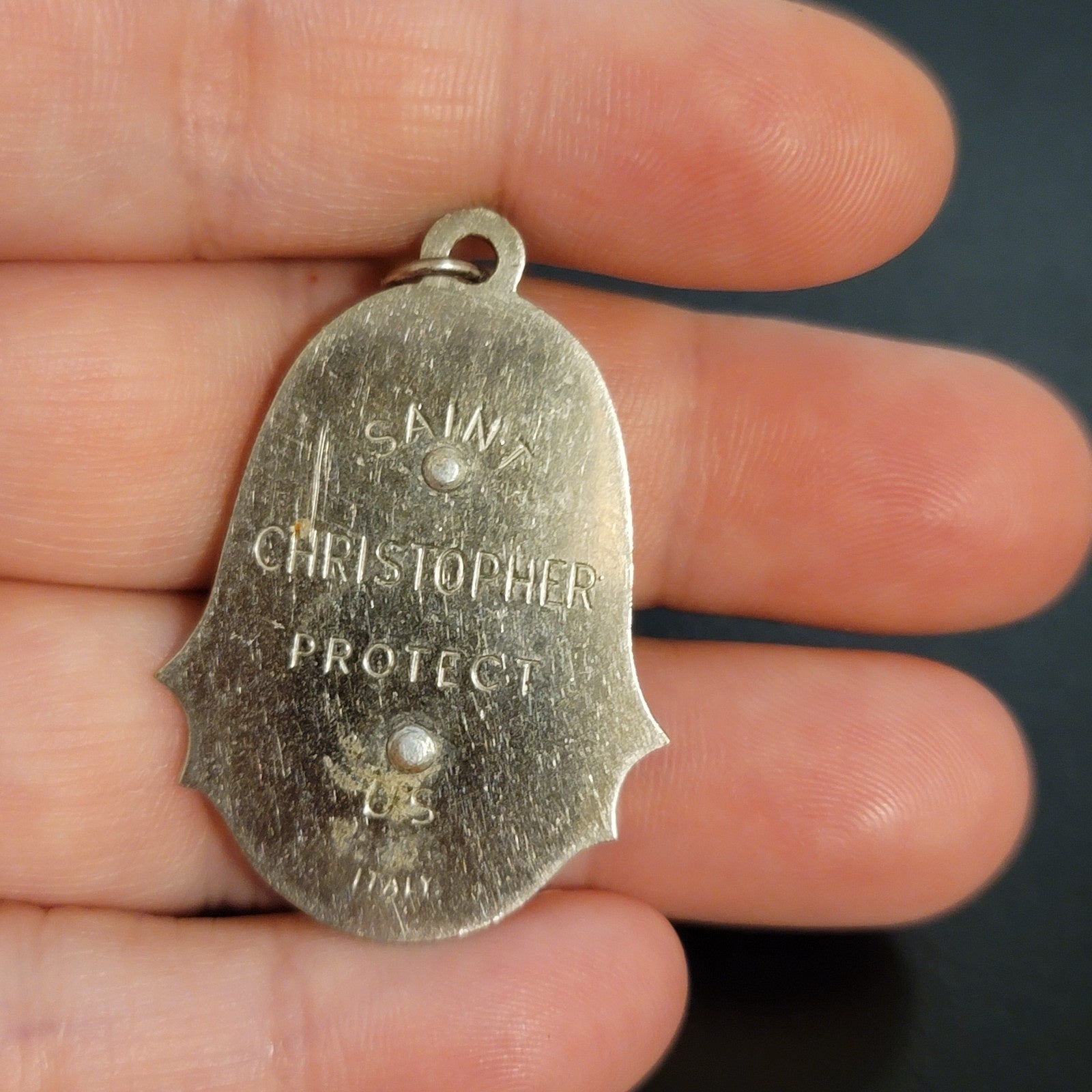 Vintage Faux Mother of Pearl St. Christopher Religious Medal Pendant