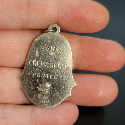Vintage Faux Mother of Pearl St. Christopher Religious Medal Pendant