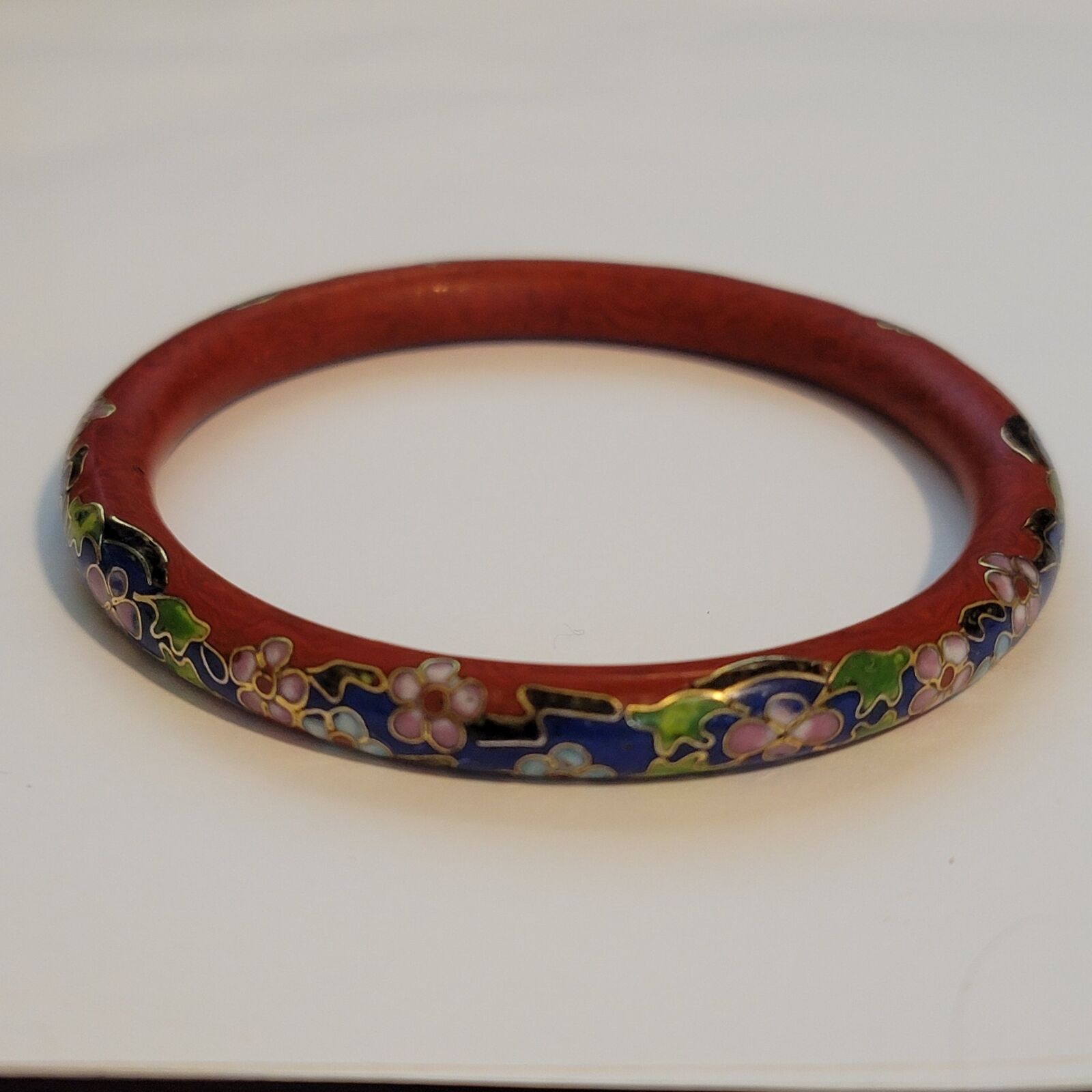 Vintage Red Cloisonné Bangle Bracelet