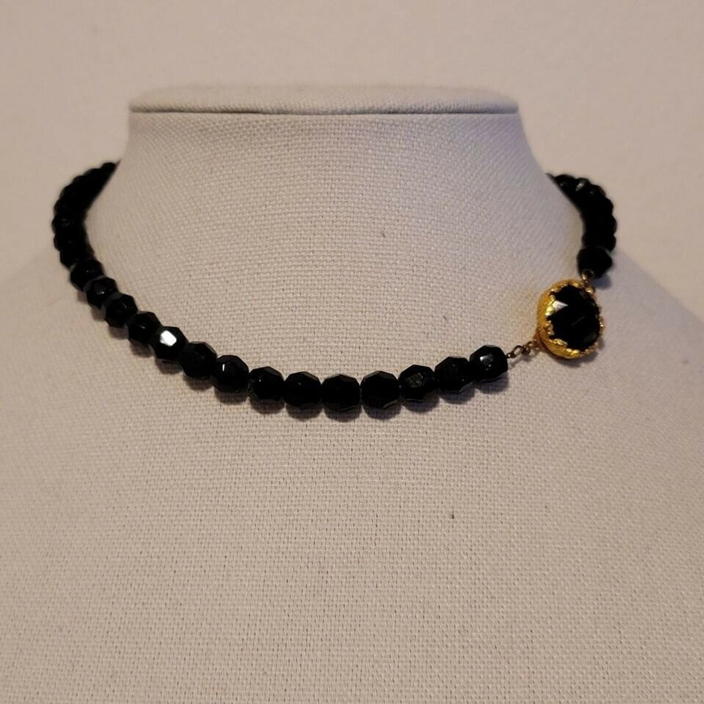 Vintage Jet Black Faceted Bead Necklace