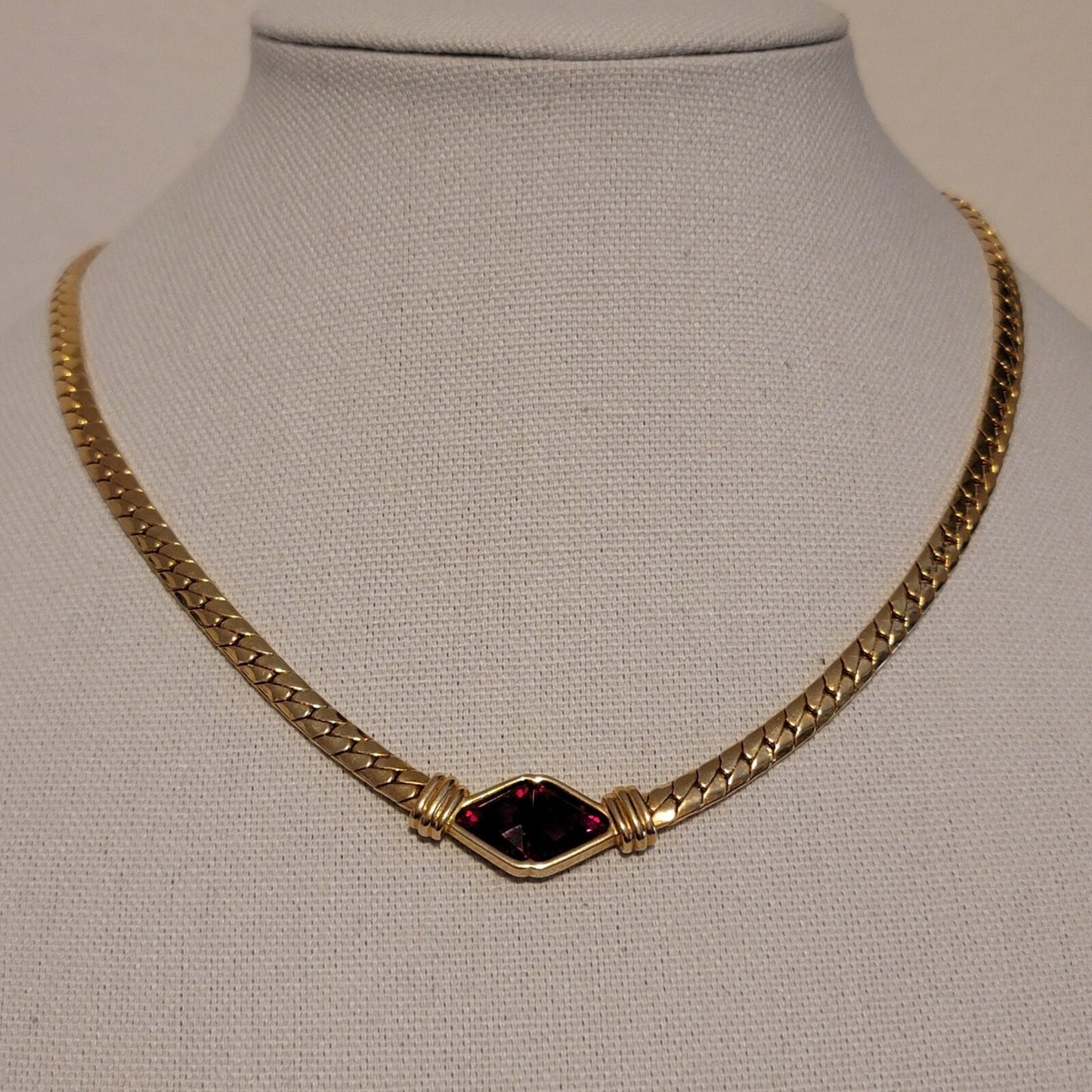 Vintage S.A.L Ruby Crystal Gold Tone Necklace