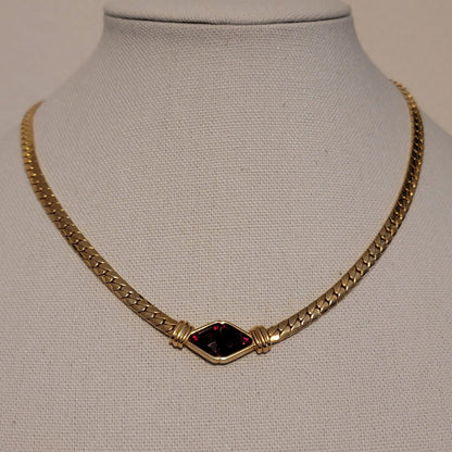 Vintage S.A.L Ruby Crystal Gold Tone Necklace